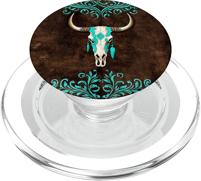 Skull Bull Western Cowgirl Cowboy Rural Rustic Vintage Ranch PopSockets Adhesive PopGrip