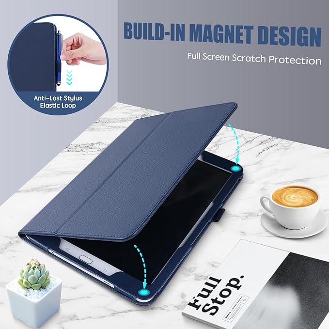 Slim Leather Case for Samsung Galaxy Tab A8 10.5 Inch 2022 (SM-X200 X205 X207) Multi-Angle Stand Full-Protective Tablet Cover Book Case with Stylus PenScreen Film (Black)