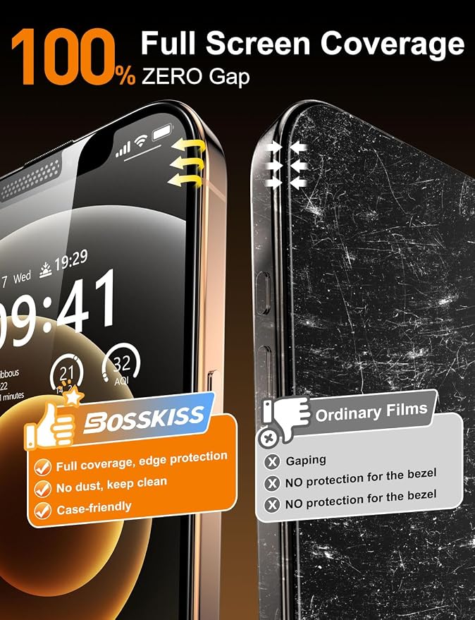 BossKiss for iPhone 11/iPhone XR Screen Protector TOP 9H Hardness Military Grade Shatterproof HD Tempered Glass Full Coverage Anti-Scratch Easy Installation Case Friendly 2 Pack