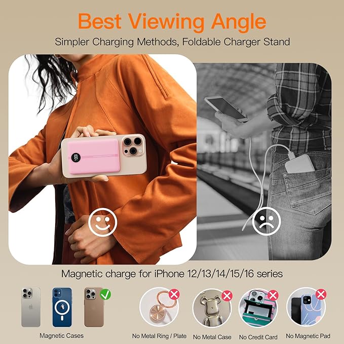 Magnetic Portable Charger, 16800mAh Wireless Power Bank, with 20W USB-C Fast Charging and LED Digital Display Magnetic Battery Pack, Compatible with iPhone 16/15/14/13/12 Full Series (2025)