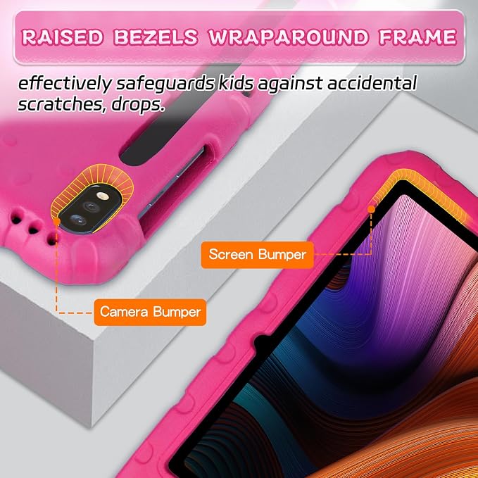 Heavy Duty Kids Case for Samsung Galaxy Tab S7 FE/S7 Plus/S8 Plus 12.4 inch | Rugged Protection Cover for Galaxy Tab S8+/Tab S7 FE/S7+ 2022/2021/2020 with S-Pen Holder Handle StandEVA Foam Rose Red