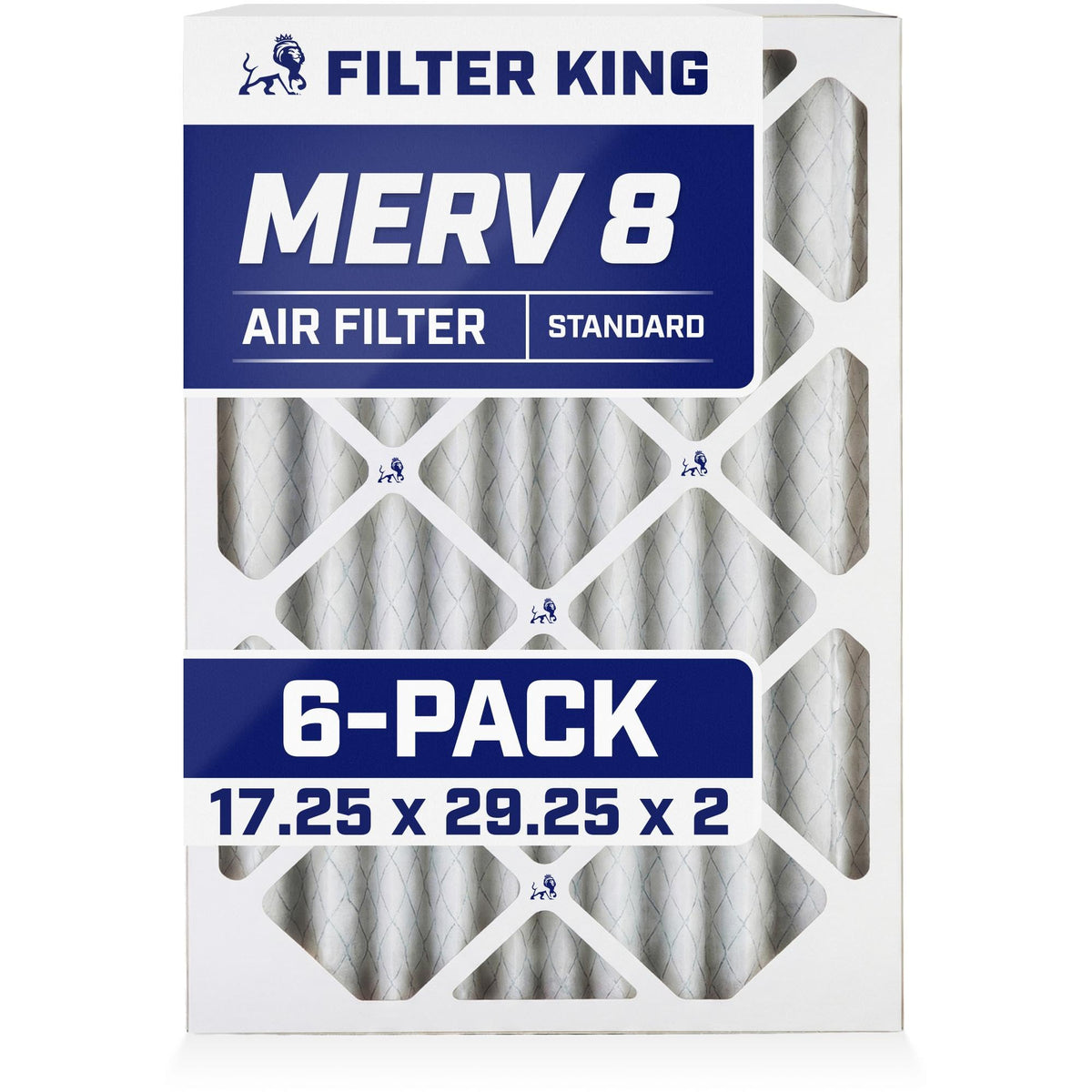 Filter King 17.25x29.25x2 Air Filter (MERV 8) (6-Pack) Dust & Allergy Control AC Furnace Filters, MADE IN USA, HVAC, Pleated, Electrostatic (Actual Size: 17.25 x 29.25 x 1.75)