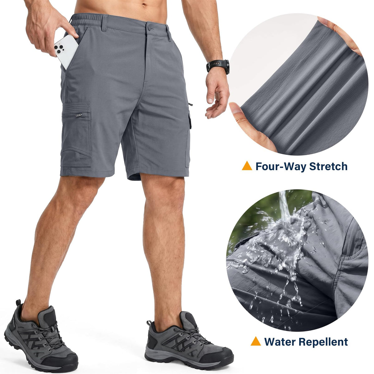 Jessie Kidden Mens Outdoor Casual Elastic Waist Lightweight Water Resistant Quick Dry Fishing Hiking Shorts (6222 Grey 36)