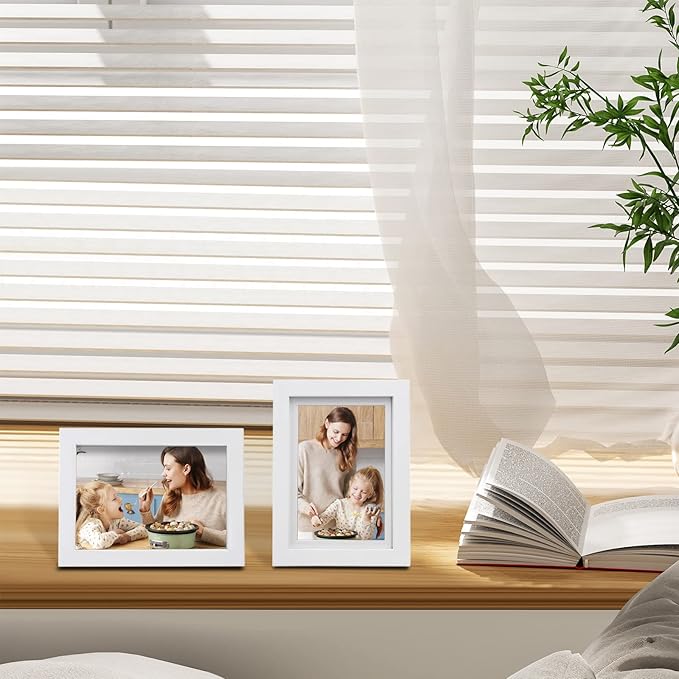 Egofine 5x7 Picture Frame Made of Solid Wood, Covered by Plexiglass Display Pictures 3.5x5/4x6 with Mat or 5x7 Without Mat for Table Top Display and Wall Mounting Photo Frame, White