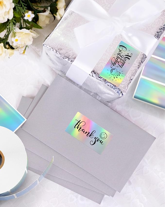 MUNBYN 2.25"x1.25" Holographic Thermal Sticker Labels Silver, Color Self-Adhesive Stickers Label, Glitter Thermal Printer Label for DIY Logo Design, QR Code, Name Tag,500 Sheets/1 Roll