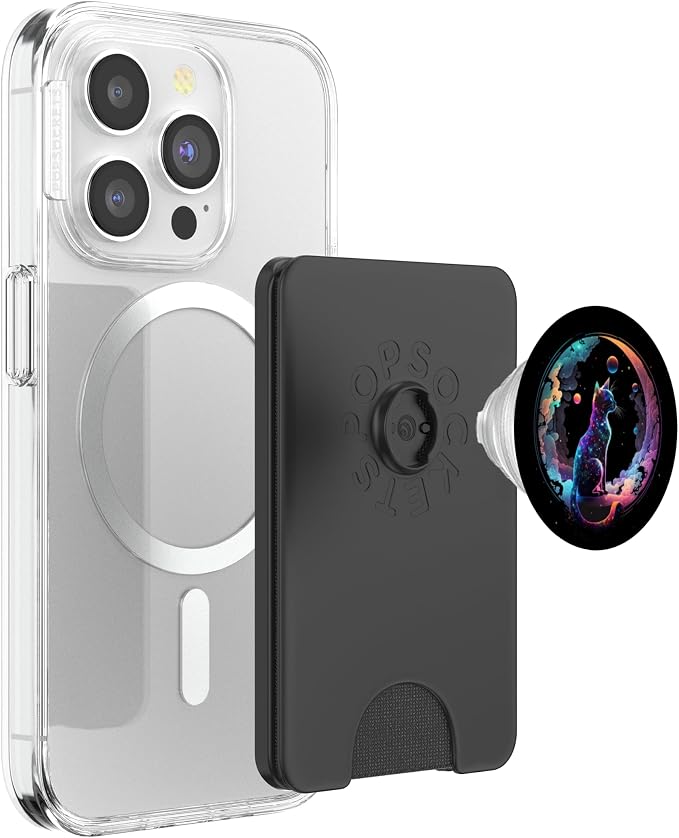 Cosmic Cat Cool Colorful Crescent Moon and Clouds Kitten PopSockets Adhesive PopGrip