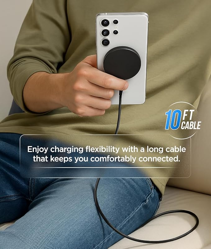 Galvanox Magnetic Wireless Charger for Samsung [Ultra-Slim] Fast Charging for Galaxy S26 Ultra S25 S24 Plus and Android Devices USB Type-C (10Ft)
