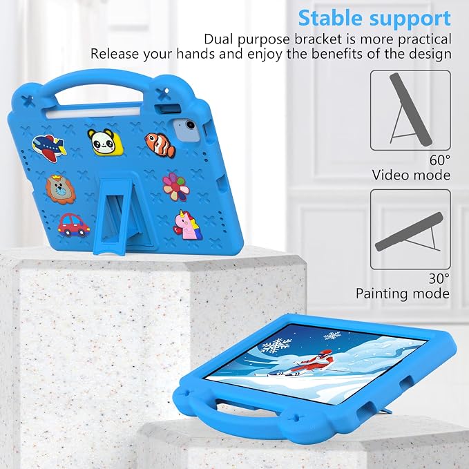 Kids Case for iPad Air 13 (2026/2025/2024) M4/M3/M2 &amp iPad Pro 13 2024 &amp iPad Pro 12.9 Cover 6th/5th/4th/3rd Gen (2022/2021/2020/2018) DIY Figures EVA Rubber Handle Stand Shockproof Bumper