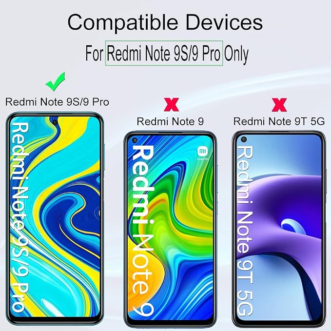Ibywind Screen Protector For Redmi Note 9with 2Pcs Tempered Glass1Pc Camera Lens Protector1Pc Backing Carbon Fiber Film [Fingerprint ReaderEasy to install]
