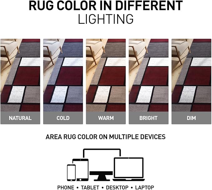 Rugshop Modern Geometric Boxes Red Area Rug, Fade-Resistant Carpet for Living Room, Bedroom, or Family Room, 7'10" x 10'2"