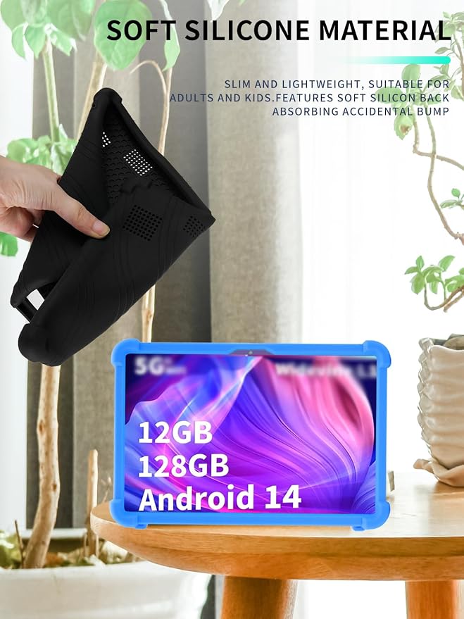 Case for YLEEBG TAB10 10 inch Android 14 TabletsWUNIAK Hollow Back DesignHeat Dissipation Shockproof Lightweight Adjustable Kickstand Silicone Shell&ampKids Friendly Soft CaseBlack