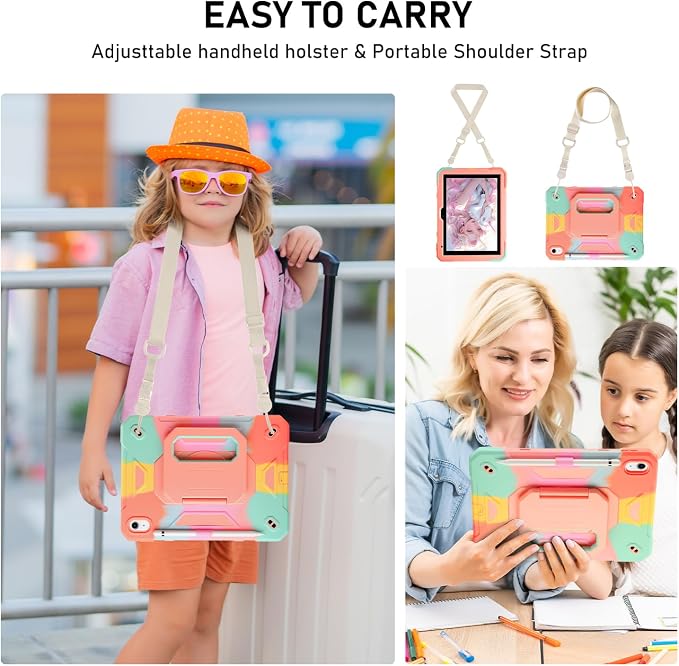 for iPad (A16) 11th Generation Case 11 Inch 2025/ iPad 10th Generation Case 10.9 Inch 2022 with 360 Rotating Grip Magic StandPencil Slot/Key Chain/Carrying Shoulder Strap Cover for iPad 10th Gen