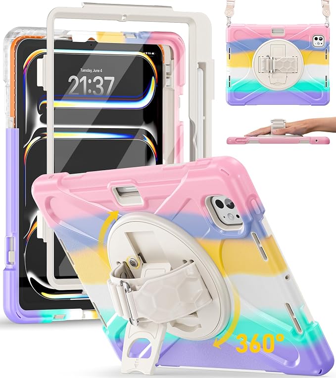 BRAECN Case for iPad Air 11 inch 2026(M4) 2025(M3) 2024(M2)iPad Pro 11 inch(4th/3rd/2nd/1st)&amp Air 10.9(5th/4th) Protective with Pencil Holder Screen Protector 360°Rotating Stand Handle Full Body
