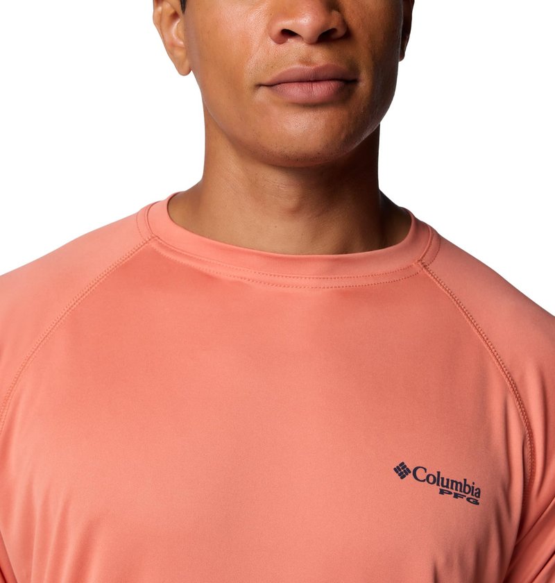 Columbia Men's Terminal Tackle Long Sleeve Shirt, Faded Peach/Collegiate Navy Logo, 3X Big