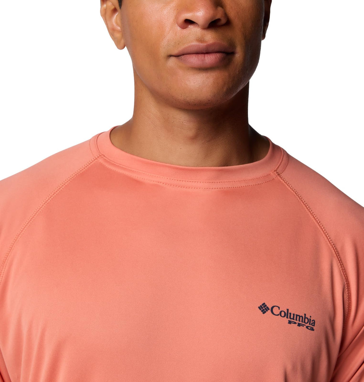 Columbia Men's Terminal Tackle Long Sleeve Shirt, Faded Peach/Collegiate Navy Logo, X-Large Tall