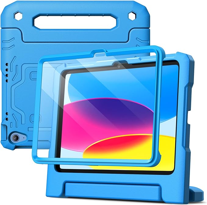 JETech Kids Case for iPad (A16) 11th/10th Gen Black | For 2025/2022 Model Built-in Screen Protector 360 Handle Stand Shockproof Kid-Friendly