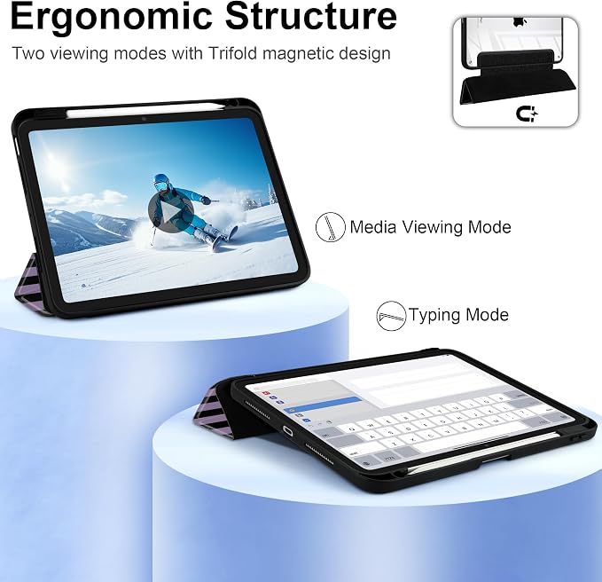 DONGKE for iPad Pro 11-Inch Case (M5 2025 / M4 2024) 6th/5th Generation [Auto Sleep/Wake &amp Pencil Pro Holder] Clear Acrylic Back Smart Trifold Stand Cover Bear &amp Cherry