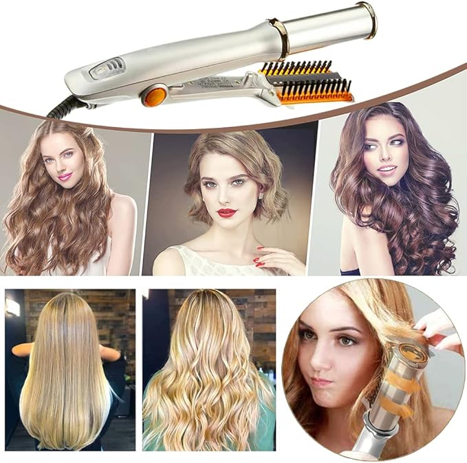 2 in 1 Fast Heating Electric Hair Iron for Hair Styling, Auto-Off Function, with 3 Adjustable Levels, Rotating Roller Curling Wand