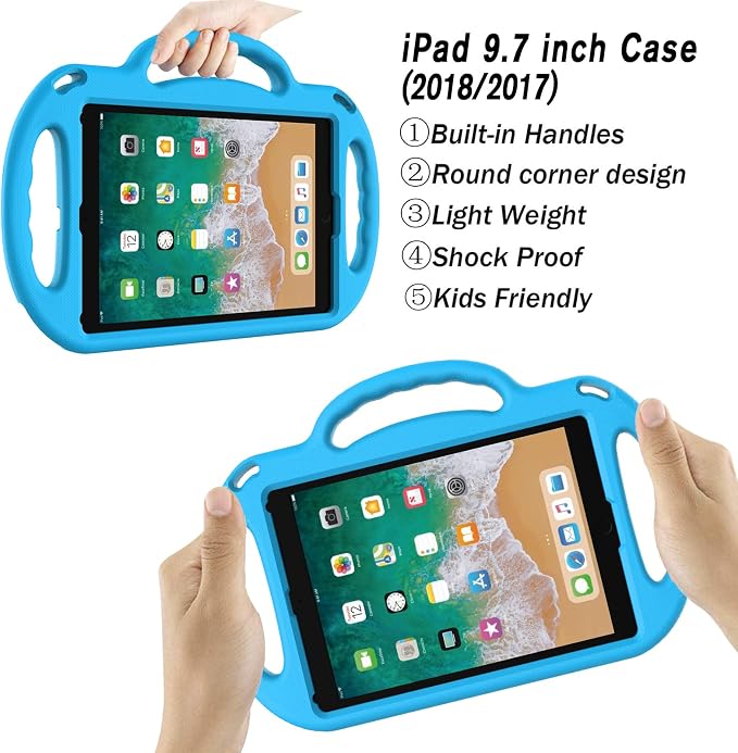 LTROP Kids Case for iPad 5th/6th Generation (2017/2018) &amp Air 2 Shoulder Strap Handle Stand Shockproof Bumper Cute Kid Case for iPad 9.7 Inch Black