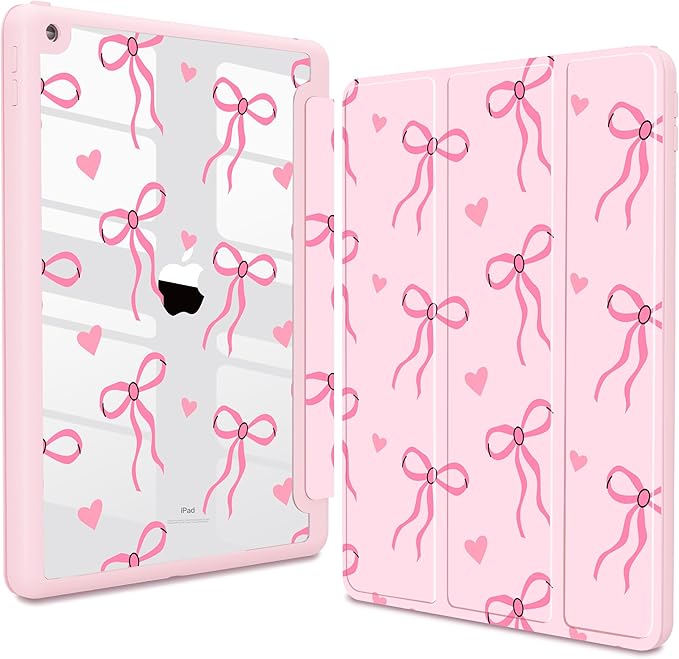 Teryeefi for iPad 10.2 case 2021 20202019 Release 7th 8th 9th Generation Built in Pencil Holder - Stand-Auto Wake/Sleep TPU &amp Hard Stand Clear Back Cover for 10.2 iPad (Black Bow)