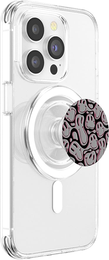 Aesthetic Trippy Grey Pink Liquid Swirl Dripping Smile face PopSockets Adhesive PopGrip