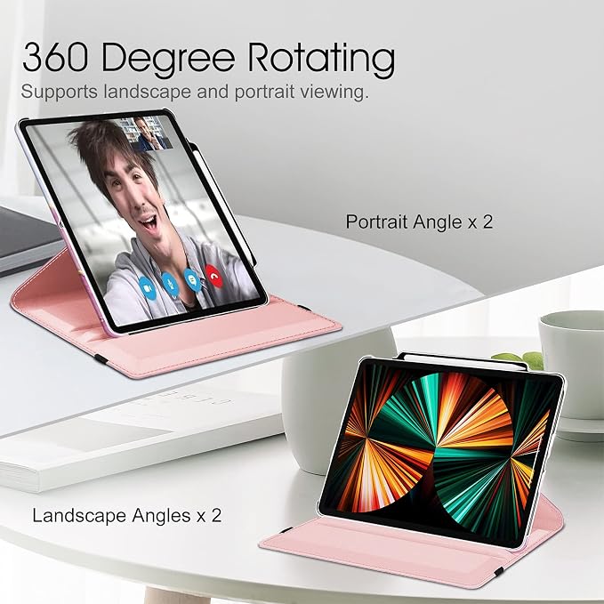 Fintie Rotating Case for iPad Pro 12.9-inch 6th/5th/4th/3rd Generation | 360° Swivel Stand Landscape &amp Portrait Viewing Shockproof Protective Cover Pencil Holder Auto Sleep/Wake Black