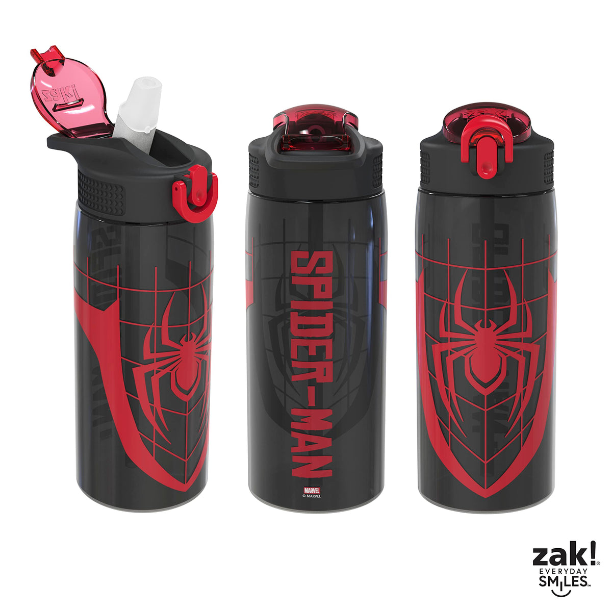 Zak Designs Spider-Man 25oz Leak-Proof Straw Kids Water Bottle, Plastic