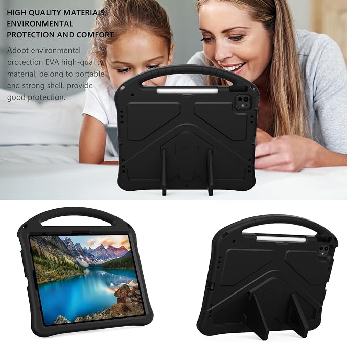 Kids Case for iPad Air 13 (2026/2025/2024) M4/M3/M2 &amp iPad Pro 13 2024 &amp iPad Pro 12.9 Cover 6th/5th/4th/3rd Gen (2022/2021/2020/2018) DIY Figures EVA Rubber Handle Stand Shockproof Bumper