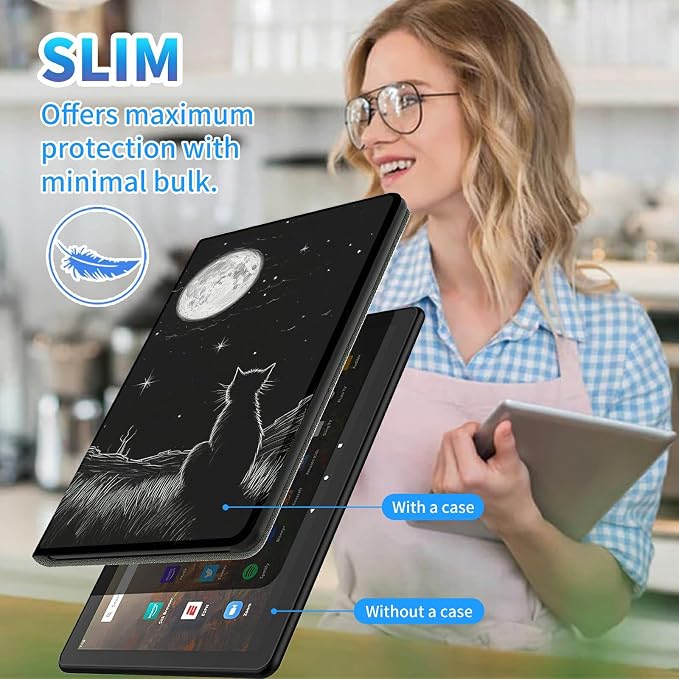 for All-New Kindle Fire HD 10 &amp 10 Plus Tablet (13th/11th Gen 2023/2021 Release) 10.1 + Screen Clean Pad Slim PU Leather Multi-Angle Kickstand Cover with Auto Wake/Sleep Horse with US Flag