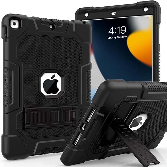 TIMISM Case for iPad 9th/8th/7th Generation(2021/2020/2019) Heavy Duty Military Grade Shockproof Rugged Protective 10.2 Cover with Built-in Stand for iPad 9 8 7 Gen Black+Green