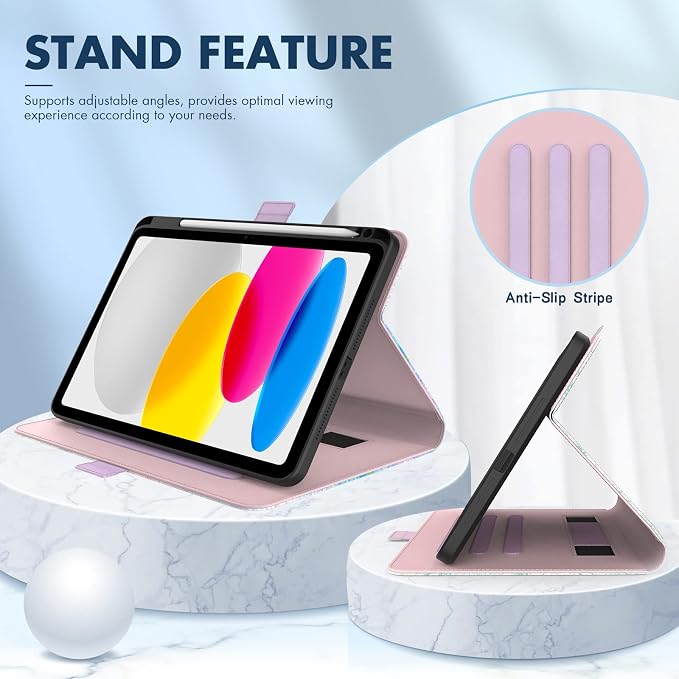 Dteck for iPad A16/10th Generation 10.9 Inch 2022 Case with Pencil HolderPremium PU Leather Folio Multiple Viewing Angles Stand Cover Auto Wake/Sleep Protective Tablet Cases for Women MenBookshelf