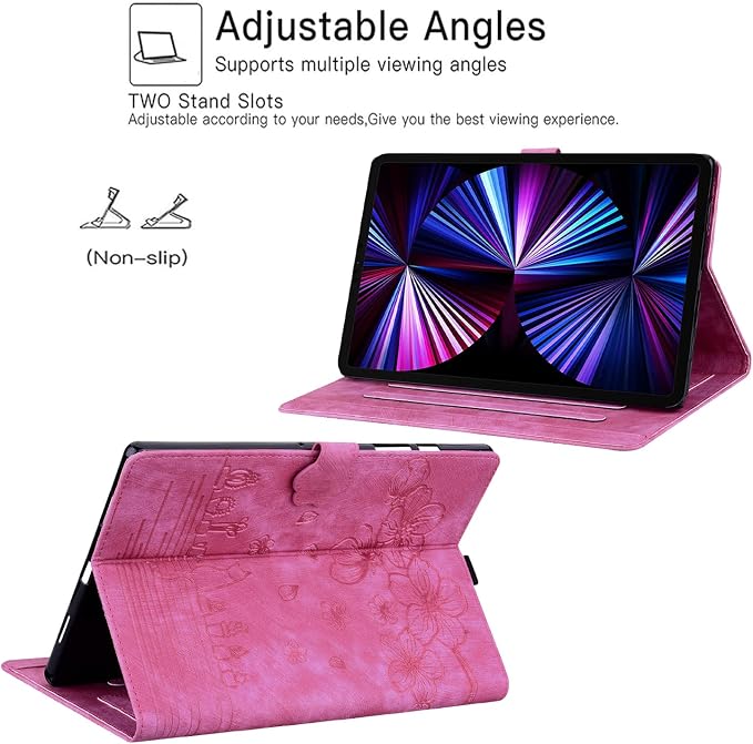 Dteck Case for Samsung Galaxy Tab S9 FE+ Plus 5G Tablet Case 12.4 2023 with Pencil HolderPU Leather Embossed Flower Cat Folio Multi-Angle Viewing Stand Shockproof Protective Tablet 12.4 CoverBlue
