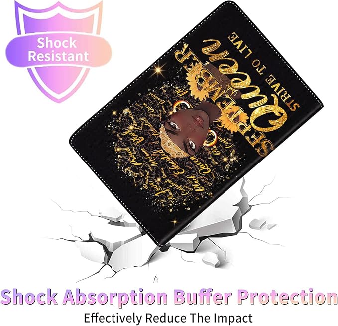 Case for iPad Pro 11 Inch 2022/2021/2020 (4th/3rd/2nd Gen) for iPad Air 5th / 4th Generation 10.9 Inch (2022/2020) Durable Shockproof Protective Cover，Black Woman Queen Afro Design