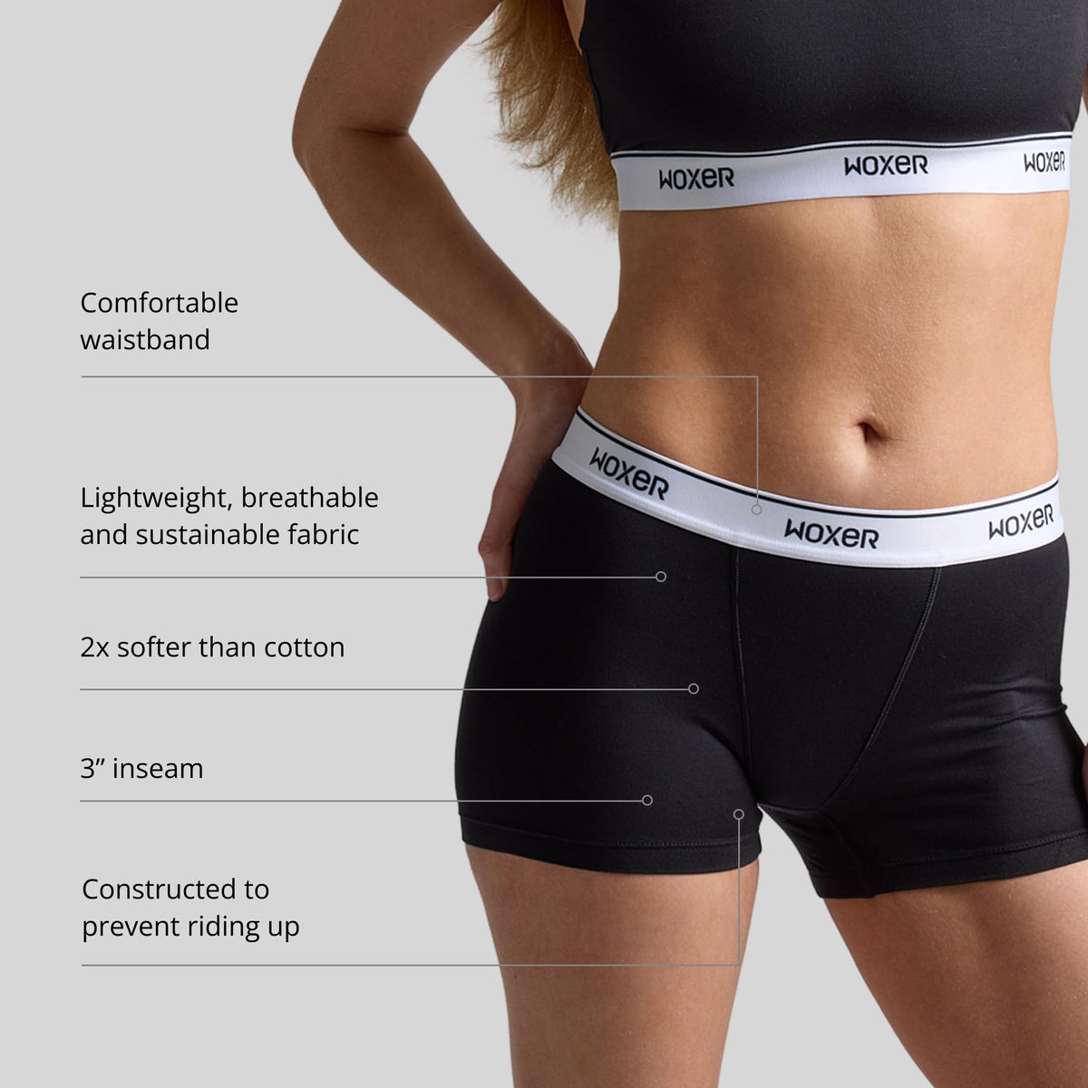 Woxer Womens Boxers - Star 3" Boy Shorts Underwear for Women - Boxers for Women Black