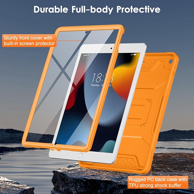 DTTO Case for for iPad 9th/8th/7th Generation 10.2-inch Black | Durable Shockproof Protective Cover Built-in Screen Protector &amp Kickstand Corner Protection