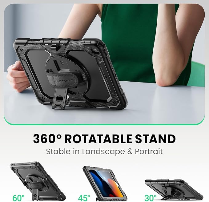 SEYMAC for iPad 9th/8th/7th Generation Case 10.2 2021-2019 Full-Body Shockproof Protective Case with Screen Protector Rotating Stand/Handle/Shoulder Strap for iPad 10.2 Blue/Black