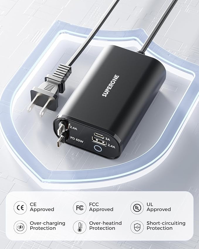 SUPERONE Retractable Charger 104W GaN Desktop Charger PD 65W for Laptop | 4 in 1 Compact Charging Station Retractable USB C &amp Apple Cables 5FT Extension Cord Fast Charging for iPhone/Pixel/Ma