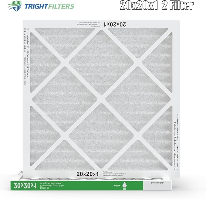 20x20x1 Air Filter 2 Pack, Durable MERV 8 Pleated Home HVAC AC Furnace Filters