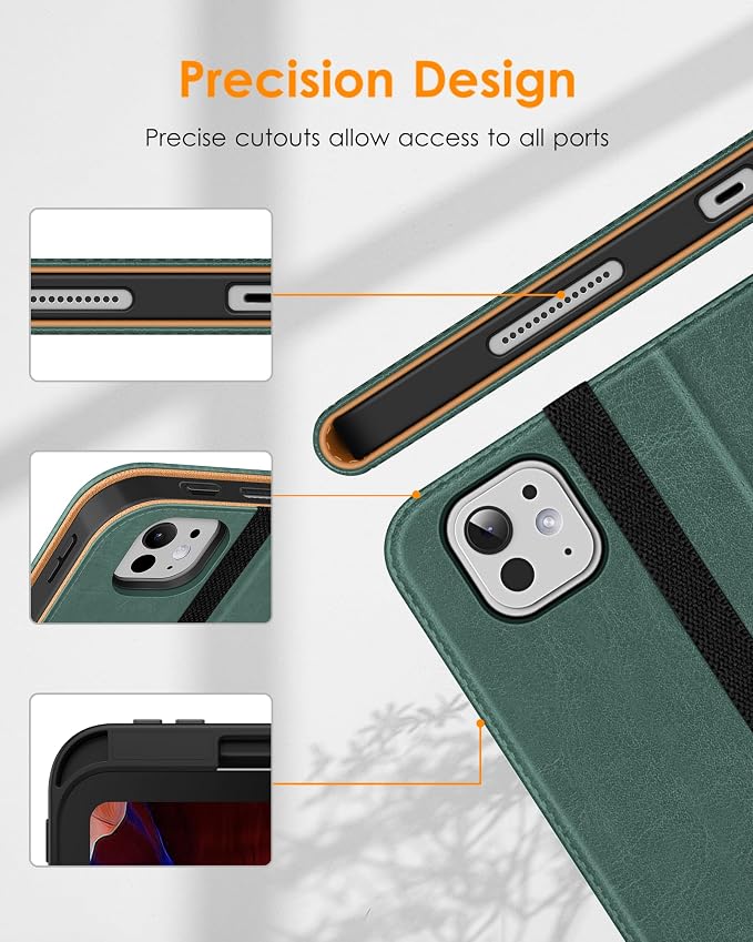 DTTO for iPad Pro 13 Inch Case (M5) 2025 / (M4) 2024 Brown | Premium Leather Business Cover with Pencil Holder Hand Strap &amp Pocket Corner Protection Auto Sleep/Wake Multiple Angles