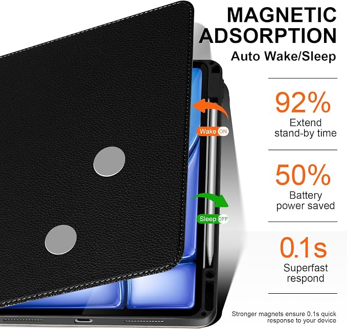 Leather Case for iPad Air 13 Inch M4/M3/M2 (2026/2025/2024) | Leather Protective Shockproof Smart CoverApple Pencil HolderAdjustable Stand - Auto Wake/SleepMultiple View AnglesBlack