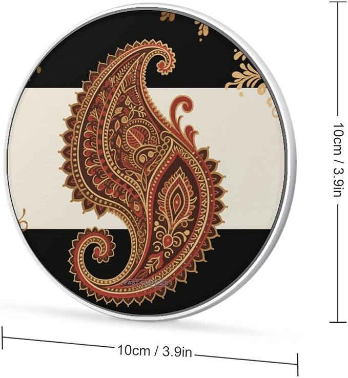 Bohemian Printed Wireless Charger with USB CableAluminum Alloy Frame 10W Max Compatible Fast Wireless Charging Pad- 3.2ft Cable Included for Travel Home Office Desk