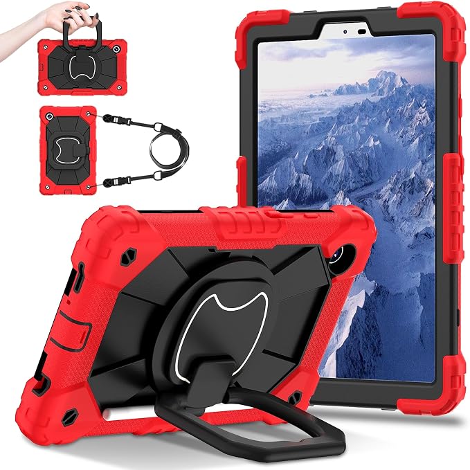 for Samsung Galaxy Tab A9/A11 8.7-Inch 2023/2025 Case.【NO A9+ Plus】 360 Rotating Stand Shoulder Strap Heavy Duty Shockproof Protective Silicone Case (Black)