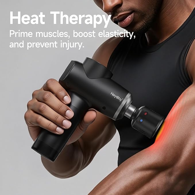 HEYCHY Percussion Massage Gun Deep Tissue with Heat and Cold Head, Portable Handheld Muscle Massager, Percussion Back Body Masajeador 12mm Amplitude for Athletes, Electric Back and Neck Massager