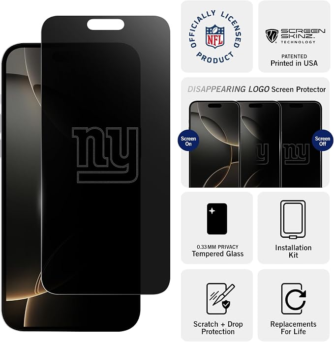 NFL Arizona Cardinals Privacy Screen Protector As Seen on Shark Tank Tank for iPhone 17 w/ Disappearing Design - Scratch-Resistant Glass Protector - Easy-Install Screen Guard w/ Disappearing Design (I