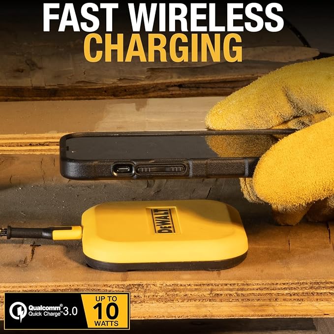 DEWALT Heavy Duty Wireless Charger 10W Max Fast Wireless Charging Pad | Compatible with iPhone 17/16/15/14/13/12/11/X/8 Pro Max Plus Samsung Galaxy S22/S21 AirPods