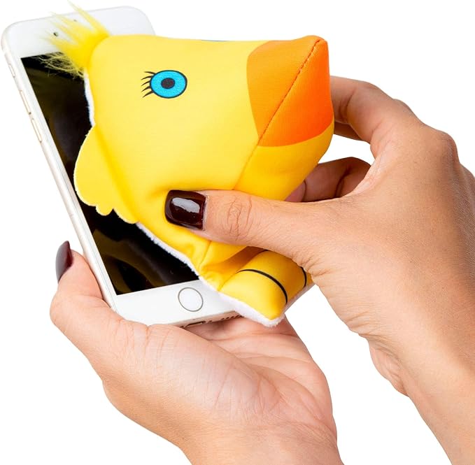 Plusheez Mobile Phone Holder | 2 in 1 Phone Stand with Micro Fibre Wipe | Screen Cleaner | Universal Phone Stand for Kids Children Adults | eReader/Kindle/Smartphone/Small Tablet Compatible (Bird)