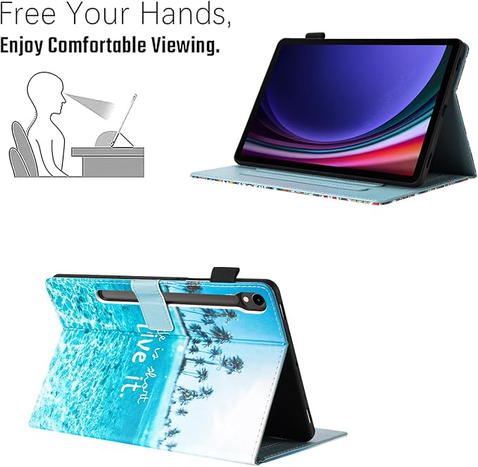 Case for Samsung Galaxy Tab S10 Lite/ S10 FE/ S9 FE 10.9 InchX400/X520/X510 Auto Wake/Sleep Premium PU Leather Folding Stand Cover with Pen Holder &amp Multiple Viewing Angles - Beach