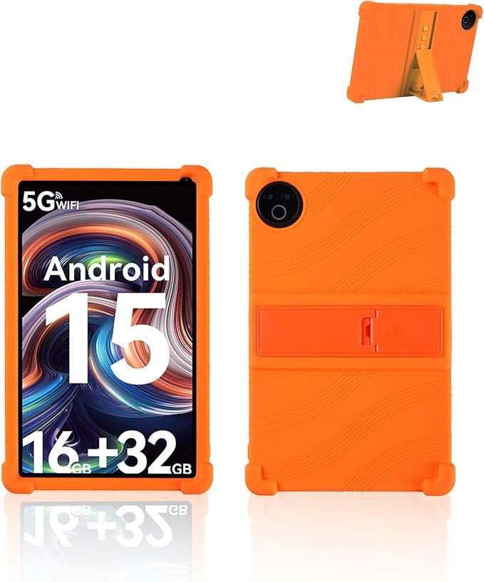 for Evermyth 10 Inch Android 15 OS GMS Certified Tablets CaseUYRUREL Soft Silicone Adjustable Stand Cover Lightweight Kids FriendlyBlack.