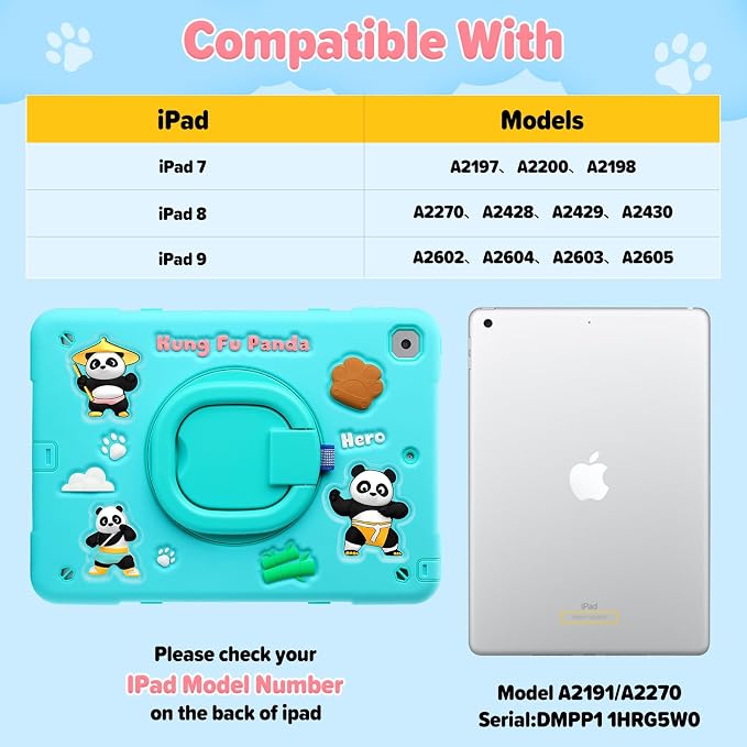 Case for iPad A16 11th Generation 11 Inch 2025 iPad 10th Generation 10.9 Inch 2022 Silicone 3D Panda Design Kids Case Heavy Duty Protection with Kickstand/Pencil Holder/Strap