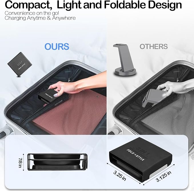 Fold 'N Style 3-in-1 Foldable Magnetic Wireless Charger Keychain 15W Travel Fast Charger for iPhone 15/14/13/12 Pro/Max/Plus Apple Watch AirPods Samsung Galaxy/Note Charge 2 Phones Simultaneously
